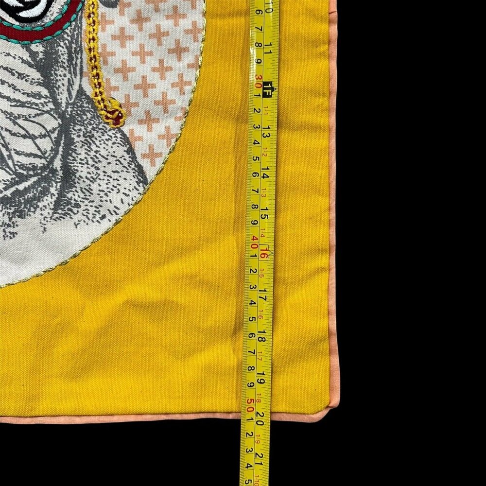 Decorative Bulldog Monocle Pillow Cover Yellow Cotton Kitschy Embroidered Dog - Picture 7 of 10